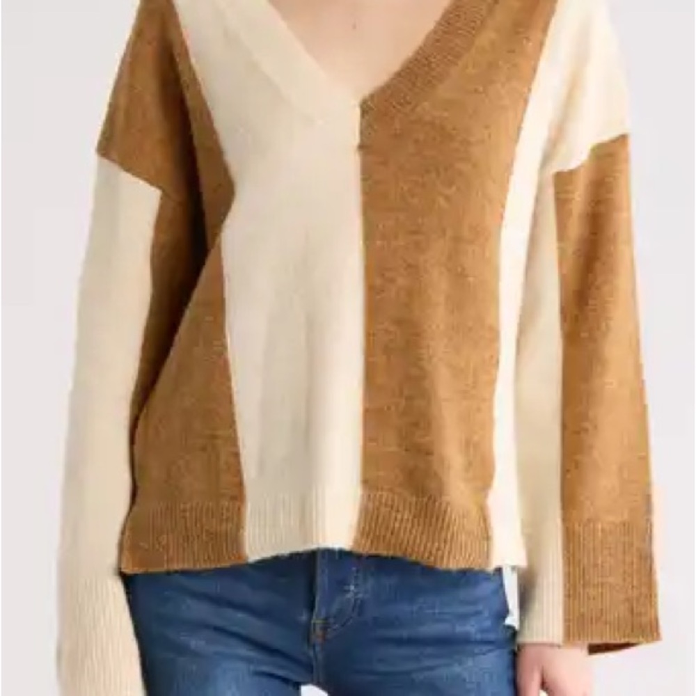 Blu Pepper wide stripe Colorblock V-Neck Sweater